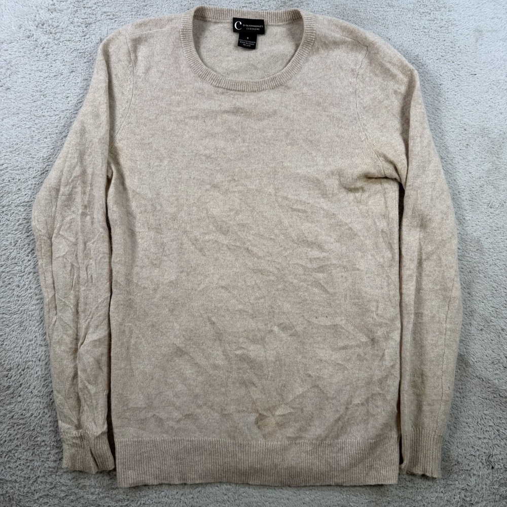 C By Bloomingdale Sweater Women Small Beige 100% Cashmere 2 Ply Crewneck Soft